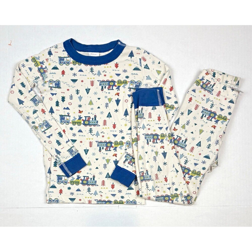 Hanna Andersson Pajamas Sz 6-7 Holiday Train Xmas Organic Cotton Long Sleeve